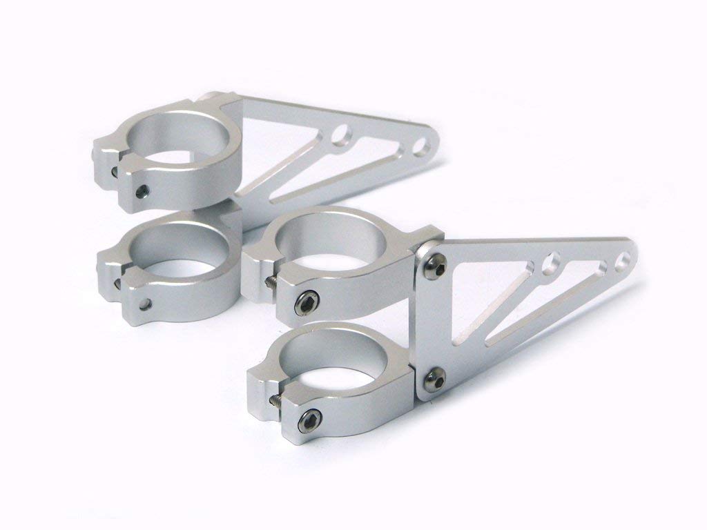 Paar 48-49mm Motorrad Scheinwerfer-Halter - Gabel Montiert - CNC Alu Gebürstet Hochwertig