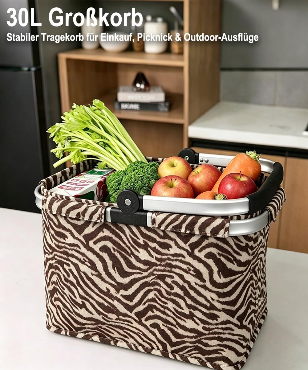 Diurwur® 30L Faltbarer Einkaufskorb – Stabiler Klappkorb mit Aluminiumgriff &amp; Stützstangen – Grosser