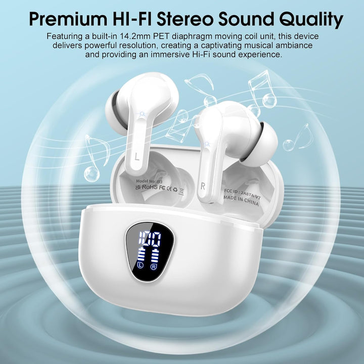 Bluetooth Kopfhörer, Kopfhörer Kabellos Bluetooth 5.4 In Ear, 4 ENC Noise Cancelling Mic Ohrhörer, H