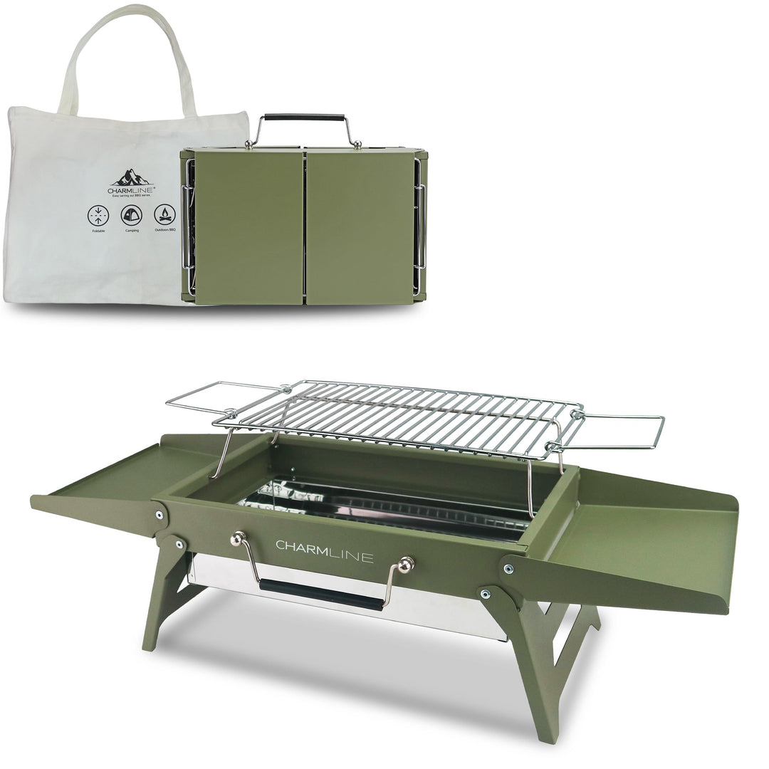 Charmline Tragbarer Holzkohlegrill, Klappbarer Campinggrill 35 x 23 cm für 1–3 Personen, Mini BBQ Gr