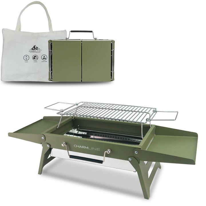 Charmline Tragbarer Holzkohlegrill, Klappbarer Campinggrill 35 x 23 cm für 1–3 Personen, Mini BBQ Gr