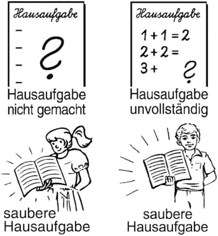 Elbi Stempelset: 4 x Hausaufgabenstempel (Hausaufgabe nicht gemacht, Hausaufgabe unvollständig, saub
