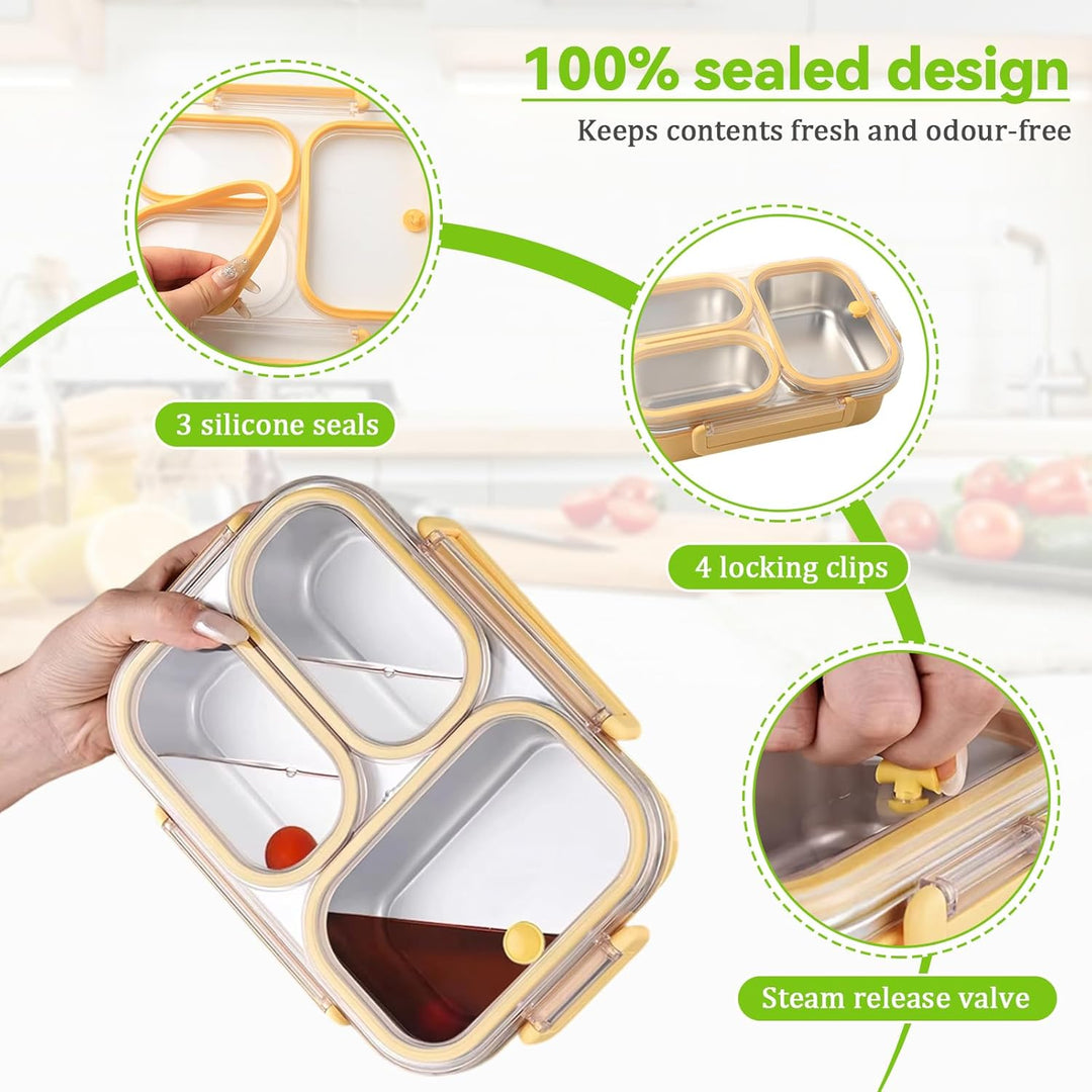 Bento Lunchbox Erwachsene 1000ml Edelstahl Brotdose Edelstahl mit Fächern, Bento Box mit Gabel, Brot