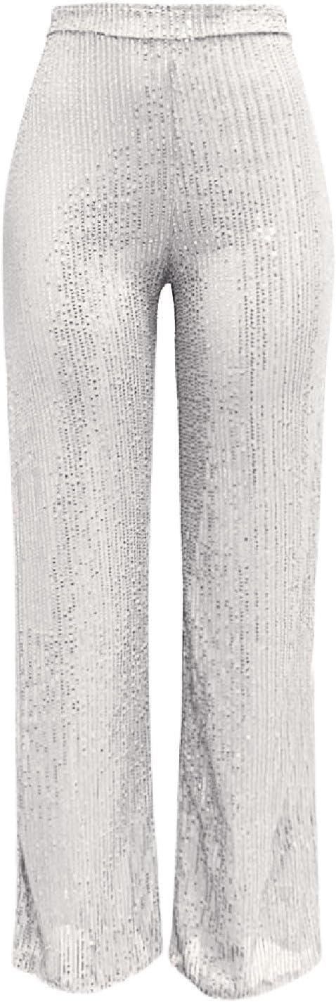 Generisch 2025, lässige Paillettenhose, glitzernde Pailletten, hohe Taille, weites Bein, Schlaghose,