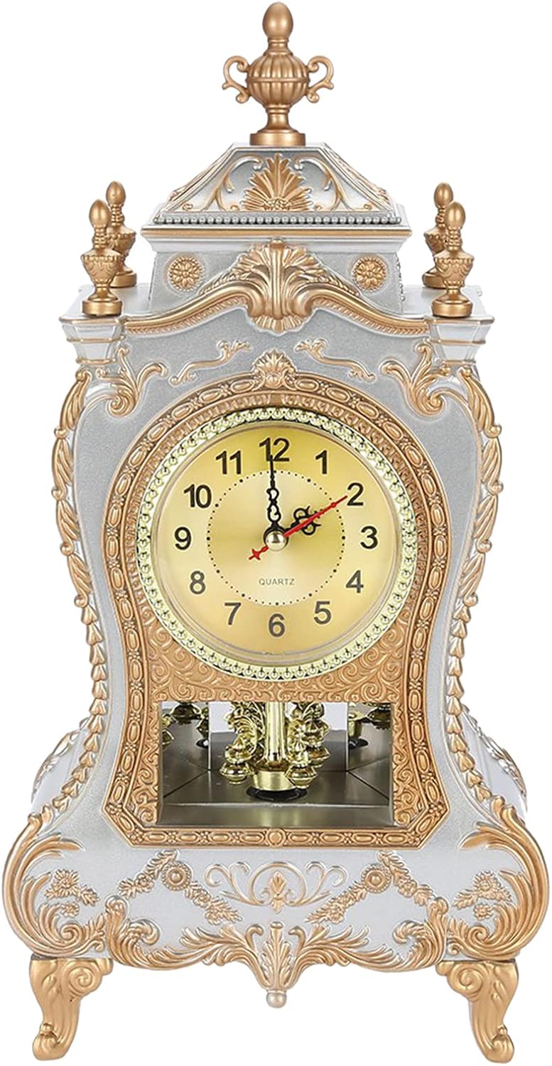 KIMISS Hohe Goldene Kaminuhr, Antike Tischuhr, Kunststoff, Vintage-Stil, Kunststoff-Tischuhr, Antike