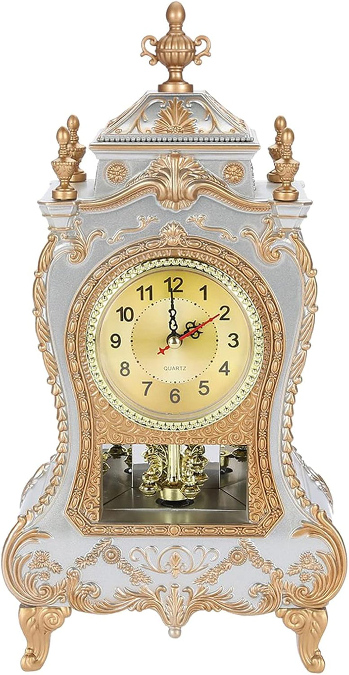 KIMISS Hohe Goldene Kaminuhr, Antike Tischuhr, Kunststoff, Vintage-Stil, Kunststoff-Tischuhr, Antike