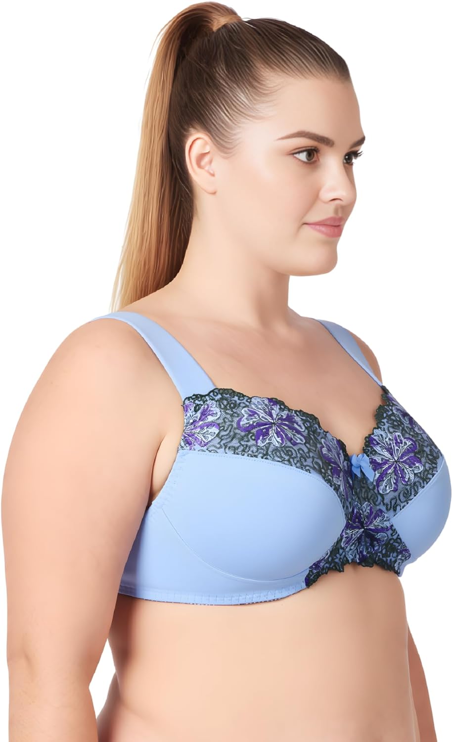 Curve Muse Damen Übergrösse Minimizer Kabellos Ungefütterter BH mit Stickspitze-2er Pack 75D Butterm