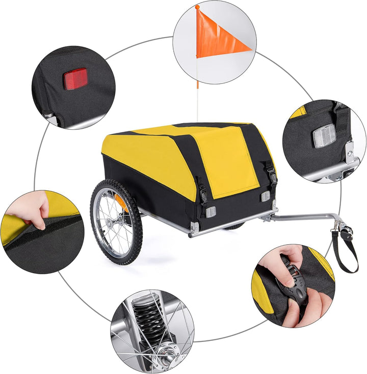 CXWXC Fahrradanhänger mit Stossdämpfer Grosser Laderaum bis 120L Tragkraft max. 88 Pfund/40KG, Klapp