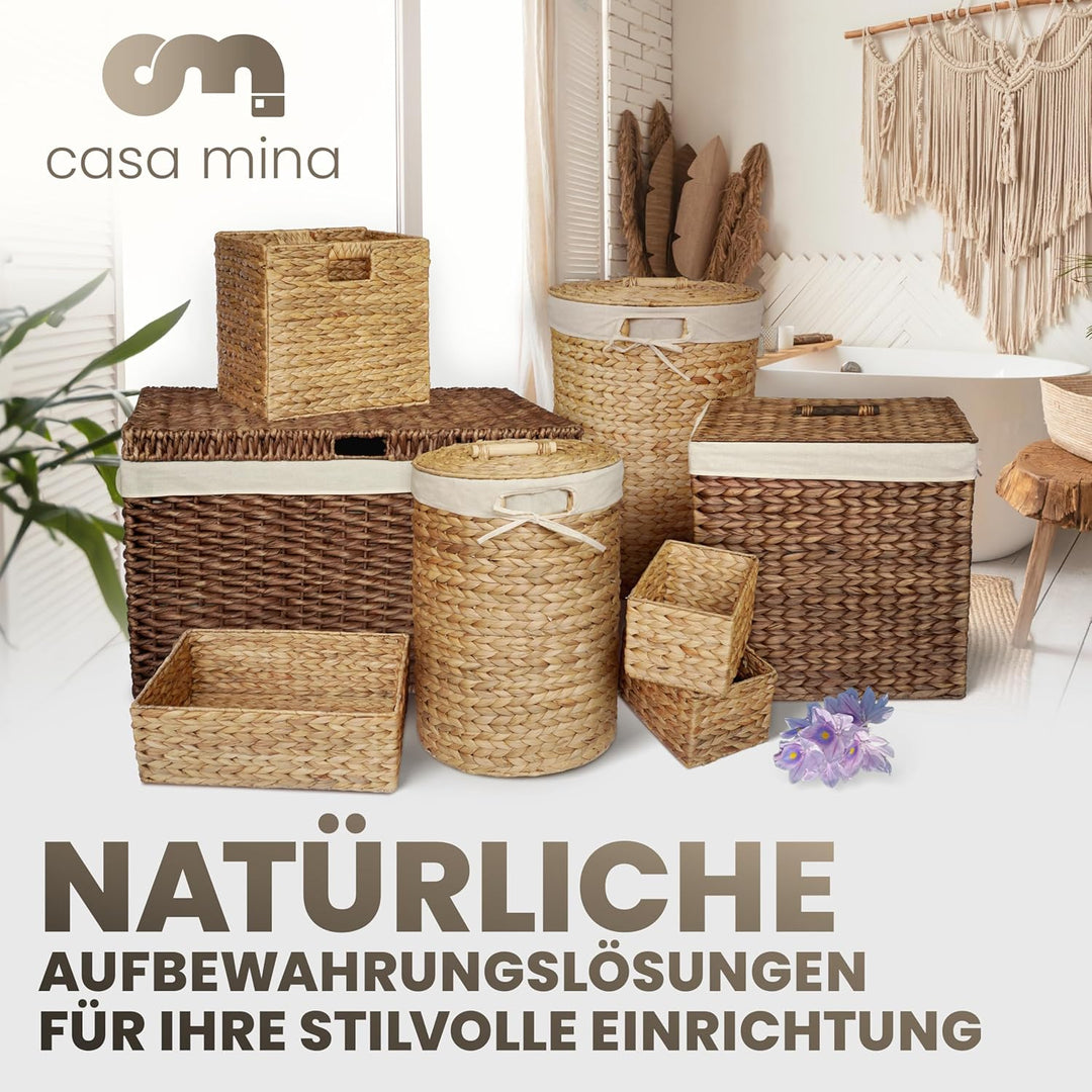 Casa Mina® Wäschekorb mit Deckel D35 x H55cm hoch I Atmungsaktiver Wäschekorb geflochten aus 100% Na