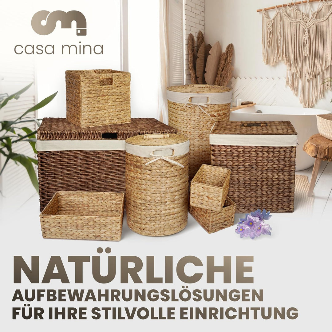 Casa Mina® Wäschekorb mit Deckel D40 x H65cm hoch I Atmungsaktiver Wäschekorb geflochten aus 100% Na