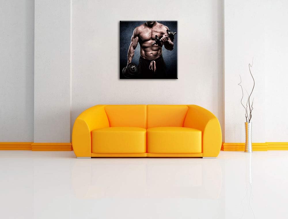 Pixxprint Starker Bodybuilder mit Hantel, Format: 70x70 auf Leinwand, 70x70