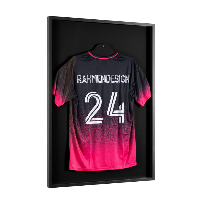 Trikotrahmen Schwarz 50x70 mit Passepartout Schwarz – 3D Objektrahmen für Fussballtrikots – Jersey F