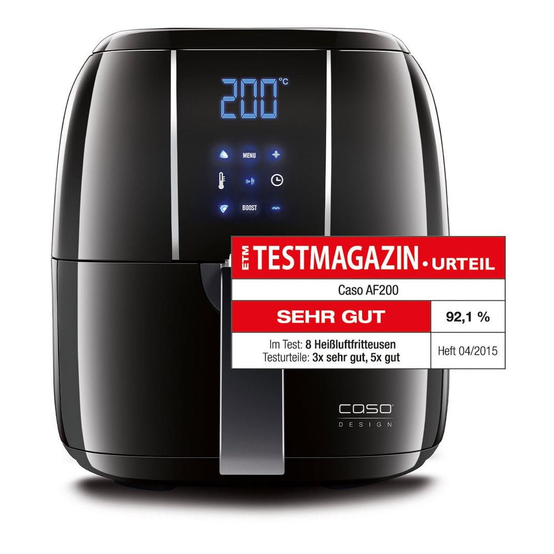 Caso | AF200 Heissluftfritteuse 3 L | 6 Programme, 60-200°C, gesünder frittieren ohne Öl/Fett, Edels