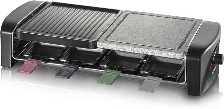 SEVERIN Raclette-Grill mit Naturgrillstein und Gussplatt, ca. 1.400 W, Inkl. 8 Pfännchen, RG