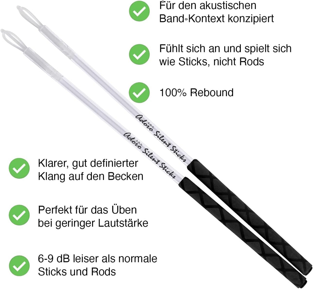 Adoro Silent Sticks & Bassdrum Beater Set - leise Drumssticks & Bass Drum Beater für Akustik Schlagz