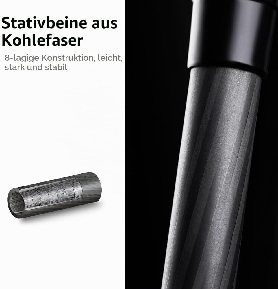 K&amp;F Concept Carbon Stativ Kamera Stativ, kompaktes D254C1(SA254C4) Reisestativ Stativ Kamera, Tripod