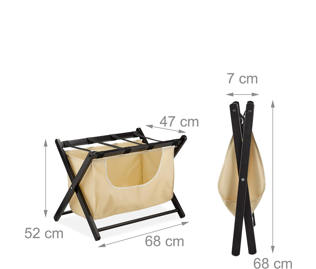 Relaxdays Kofferständer, klappbar, Holz, HxBxT: 52 x 68 x 47 cm, Gepäckständer mit Wäschesack, Hotel