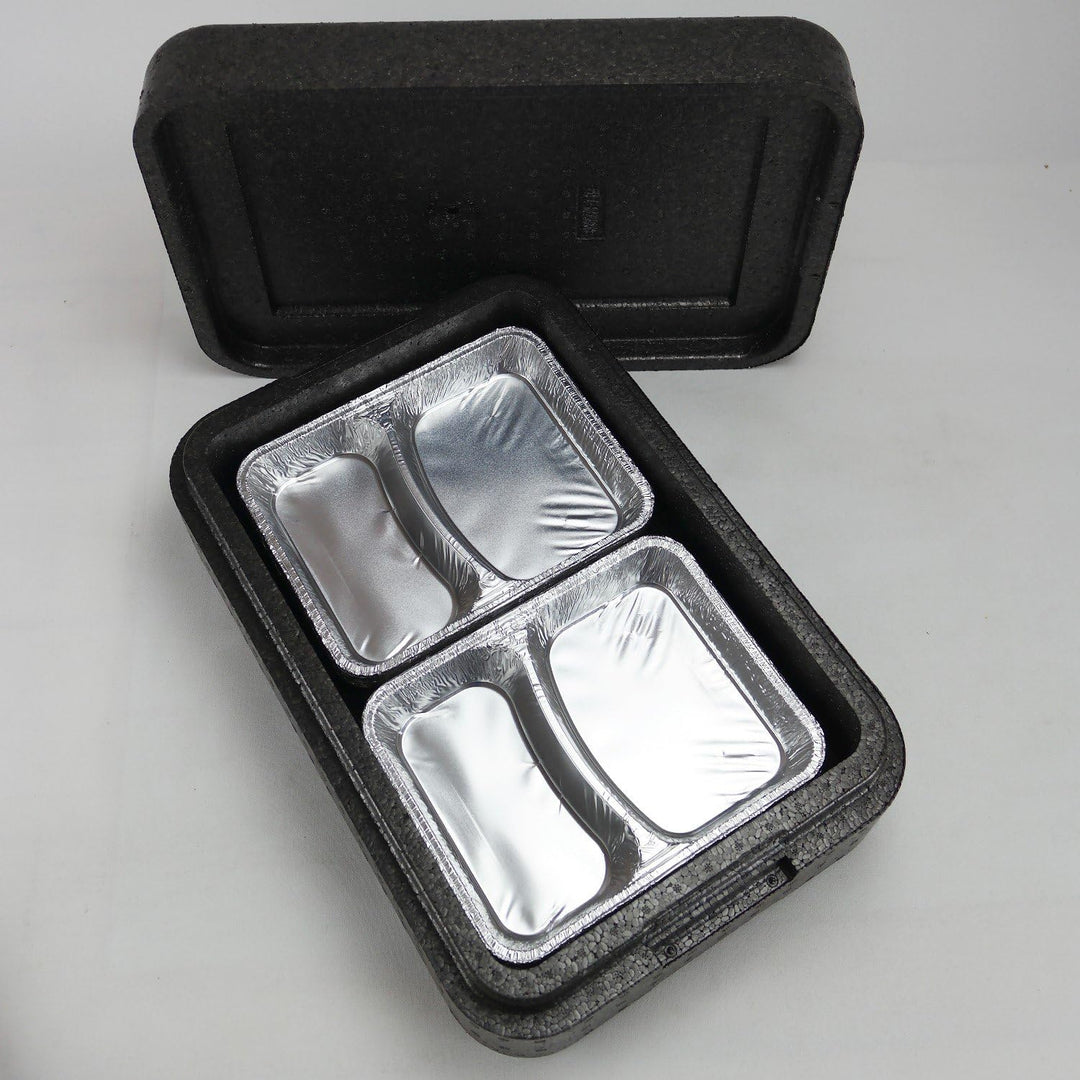 4x PIT4 Thermobox für 4 Menüschalen | wiederverwendbar | Styropor anthrazit MENÜBOX-Transportbehälte