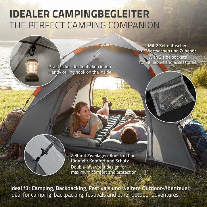 ECD Germany Pop-Up Zelt wasserdicht 4 Personen, Camping Zelt Outdoor, Schnellaufbau Wurfzelt Winddic