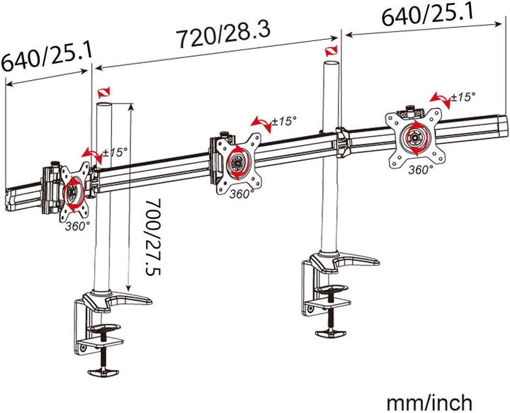 HFTEK 3-Fach-Monitorarm-Halterung Halter Tischhalterung für 3 Monitore von 15 – 34 Zoll mit Tisch-Kl