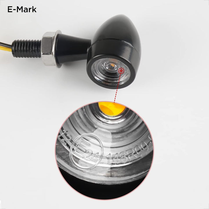 evermotor Universal 12V 2 Stück E24 Mini Motorrad LED Blinker Bullet Zinklegierung im Feinguss IP67