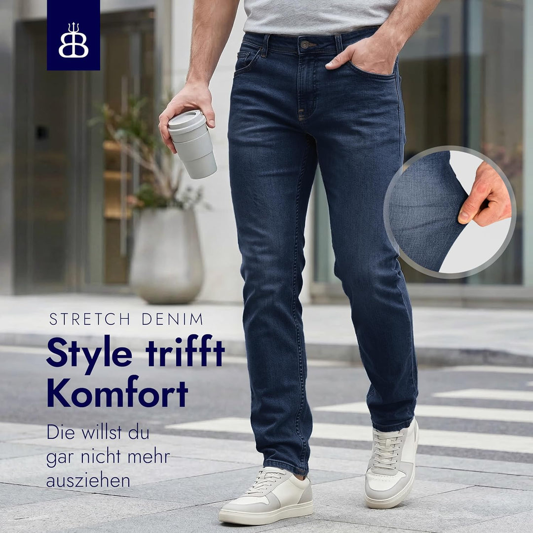 BARBONS Herren Jeans - Bügelleicht - Regular-Fit Stretch - Business Freizeit - Hochwertige Jeans-Hos