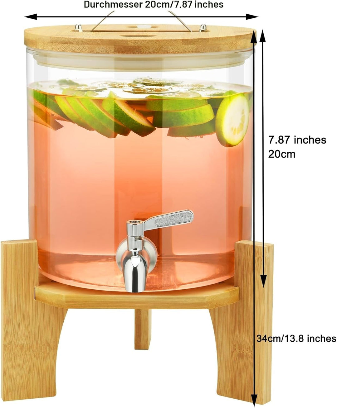 Getränkespender mit Ständer, 5L Getränkespender aus Glas mit rostfreiem Wasserhahn, Getränkespender