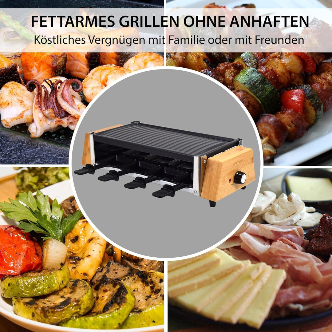 Syntrox Germany RAC-1200W-Murten Raclette im Holz Design mit geteilten Platten Heisser Stein & Grill