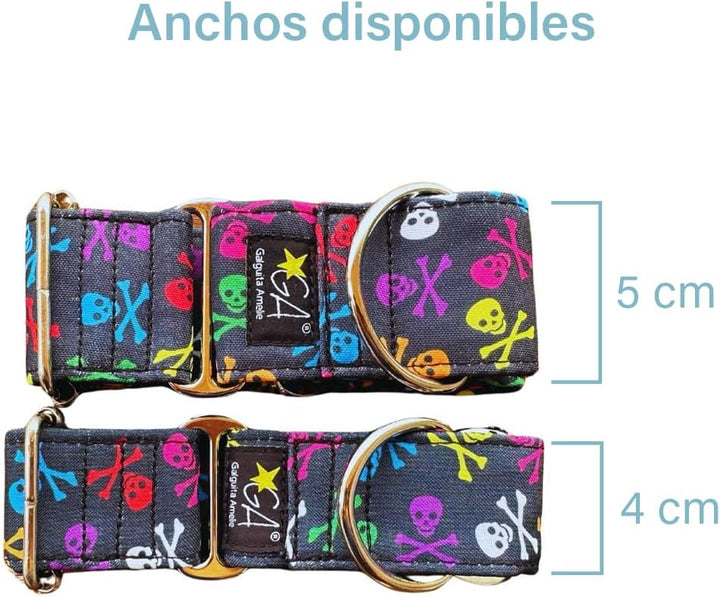 Galguita Amelie, 4 cm Breite Grösse S (20-29 cm), Hundehalsband mit Schädel 4cm Ancho Talla S (20-29