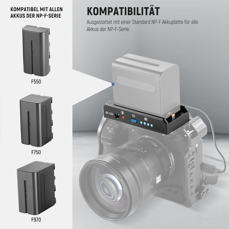 NEEWER NP-F Akkuadapterplatte für DSLR und spiegellose Kameras, mit LED-Betriebsanzeigen, 12 V Gleic