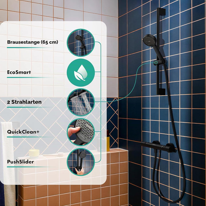hansgrohe Activera Select S - Duschset mit Duschkopf wassersparend (EcoSmart, 2 Strahlarten), Duschs
