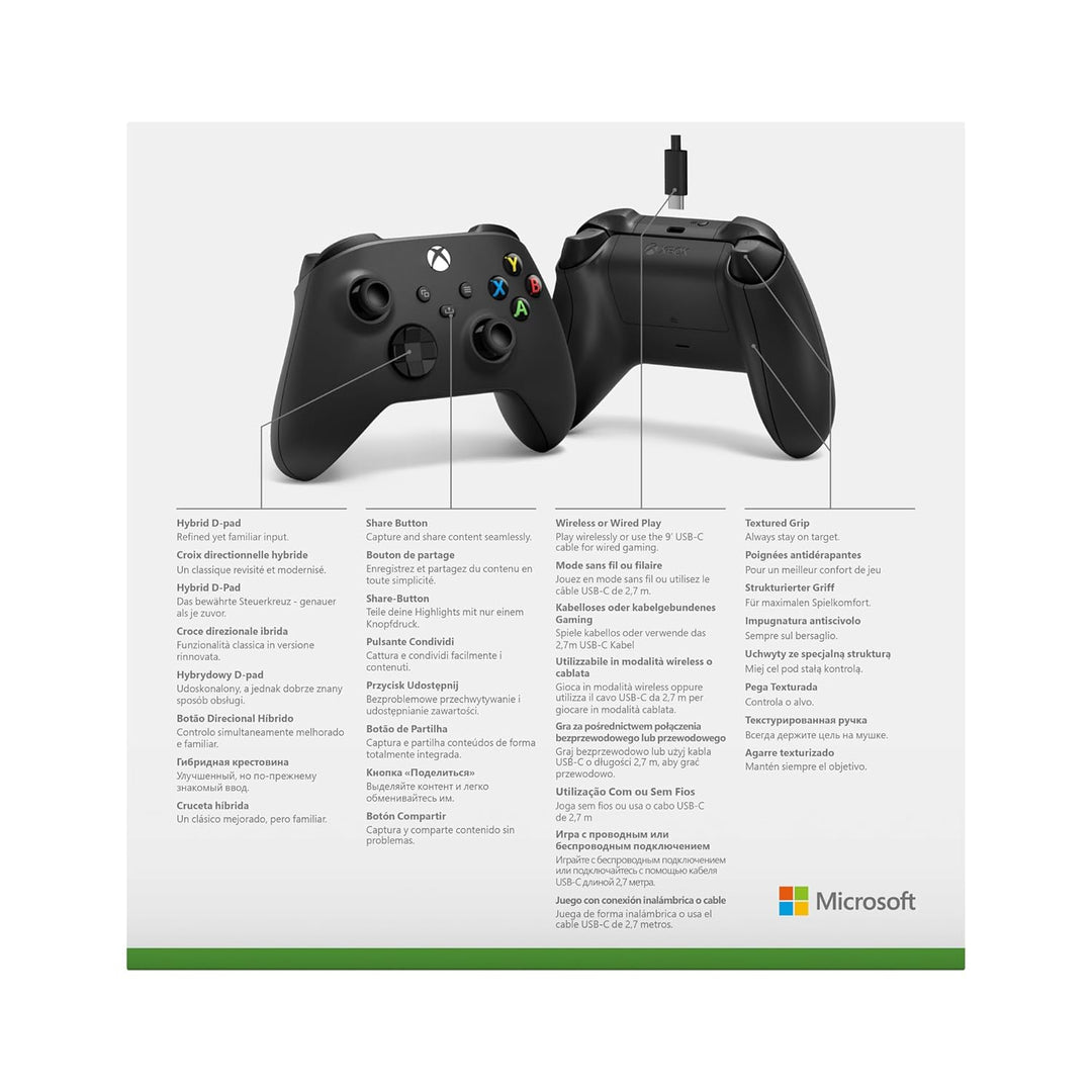 Xbox Wireless Controller für PC + USB C Kabel Black + Câble USB-C 2025 Verpackung, Black + Câbl