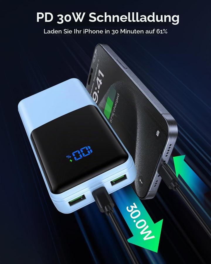 Coblob Power Bank, 27000mAh Powerbank USB C PD 20W Schnellladefunktion mit LED Display, Akkupack Ext