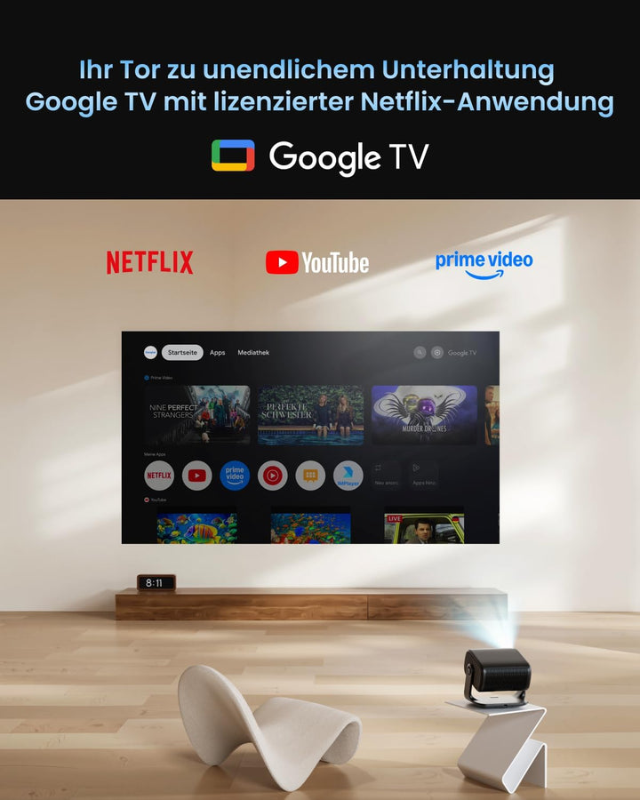 Dangbei MP1 MAX Beamer 4K Heimkino mit 3100 ISO Lumen, 300" Blu-ray 3D, HDR10+, Google TV mit Offici