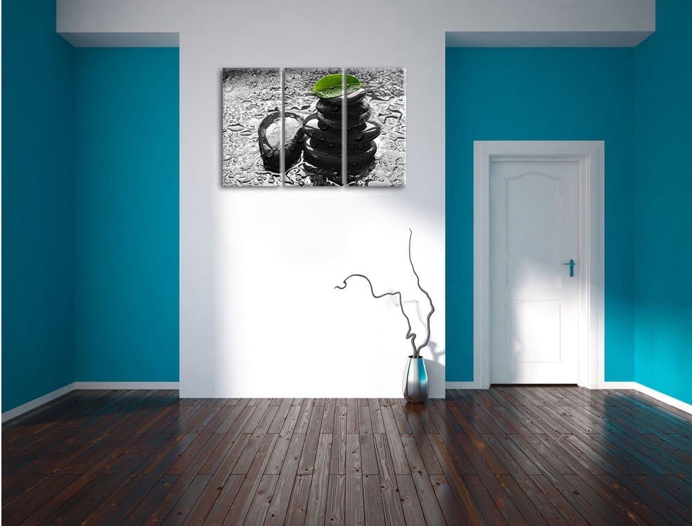 Pixxprint Zensteinturm im Regen als Leinwandbild/Grösse: 3 Teilig (120x80) cm/Wandbild/Kunstdruck/fe