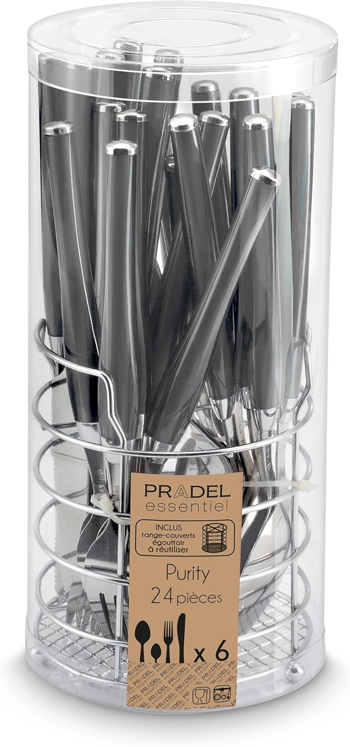 PRADEL ESSENTIEL – Drahtkorb mit 24 Besteckteilen für 6 Personen – Purity – Edelstahl 18/0, Standard