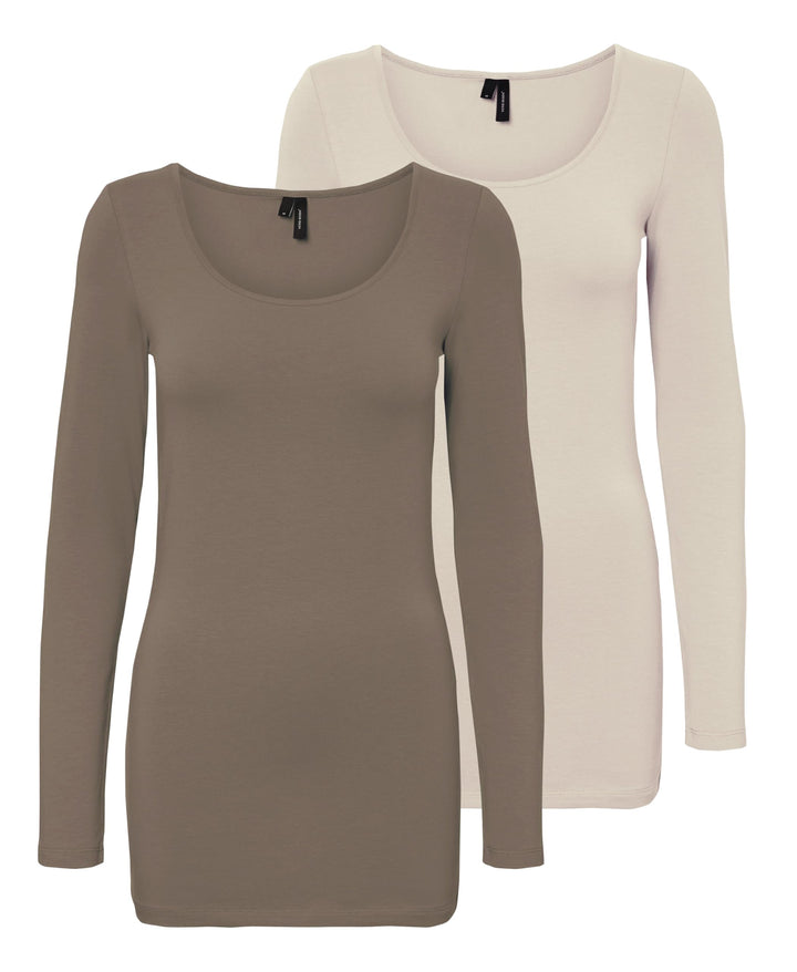 Vero Moda Female Top VMMAXI 2-Pack T-Shirt XS 2er Pack (1x Walnut/1x Pumice Stone), XS 2er Pack (1x