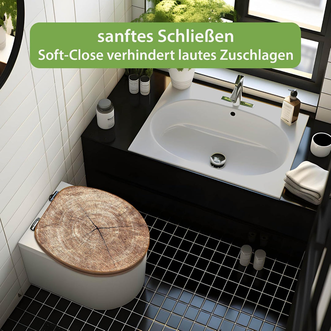 banjado Design WC Sitz Bambus Absenkautomatik 45,8x37,5cm - Toilettendeckel mit Absenkautomatik Holz