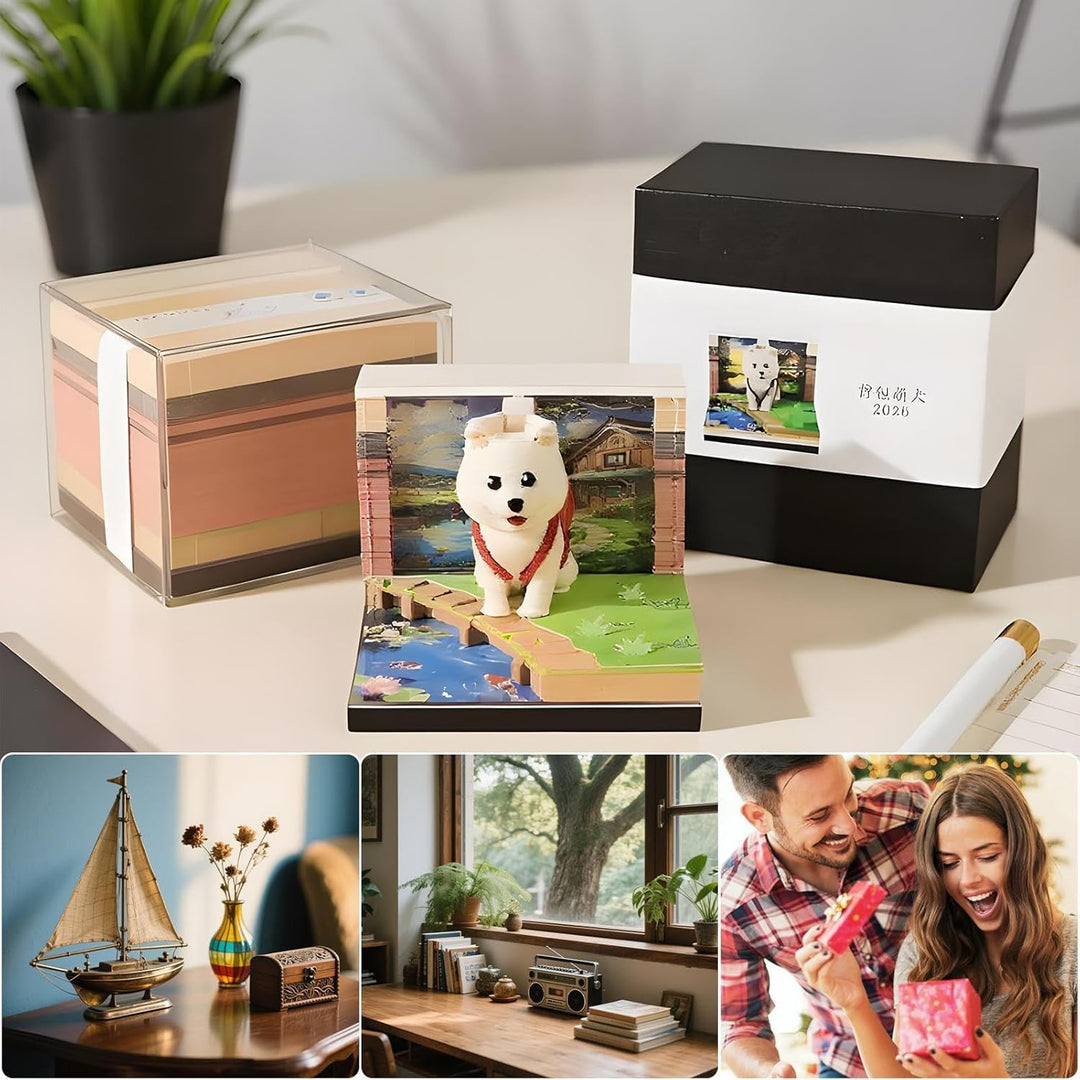 3D-Kalender, 2026, 3D-Schreibtisch-Notizblock, Kunst-Hunde-Skulptur für Urlaub, Schreiben, Heimdekor