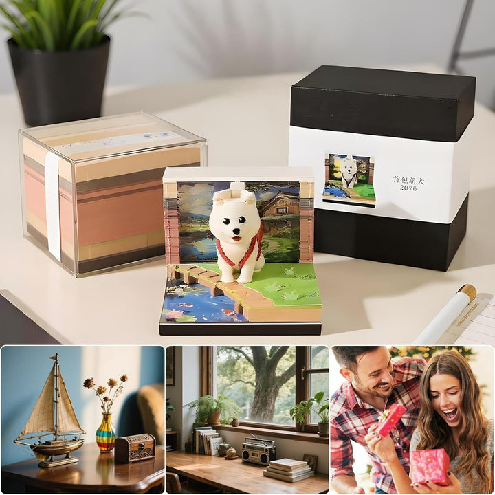 3D-Kalender, 2026, 3D-Schreibtisch-Notizblock, Kunst-Hunde-Skulptur für Urlaub, Schreiben, Heimdekor