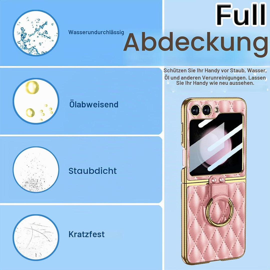 Miimall Lederhülle Kompatibel mit Samsung Galaxy Z Flip 5 Hülle mit Kameraschutz, Z Flip 5 Case mit