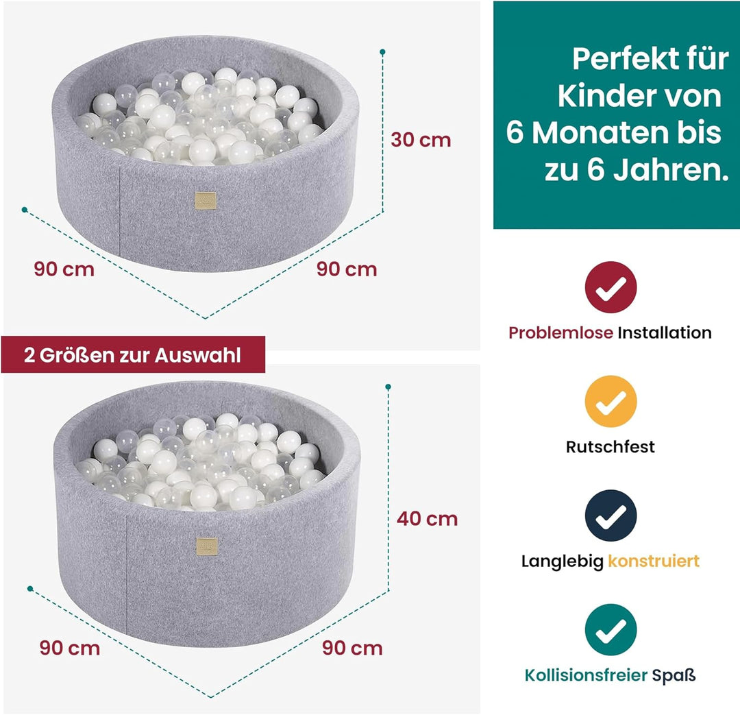 MEOWBABY Bällebad Baby ohne Bälle - Rund 90x30cm Ballgruben für Kinder, Cotton, Dunkelgrau, Dunkelgr