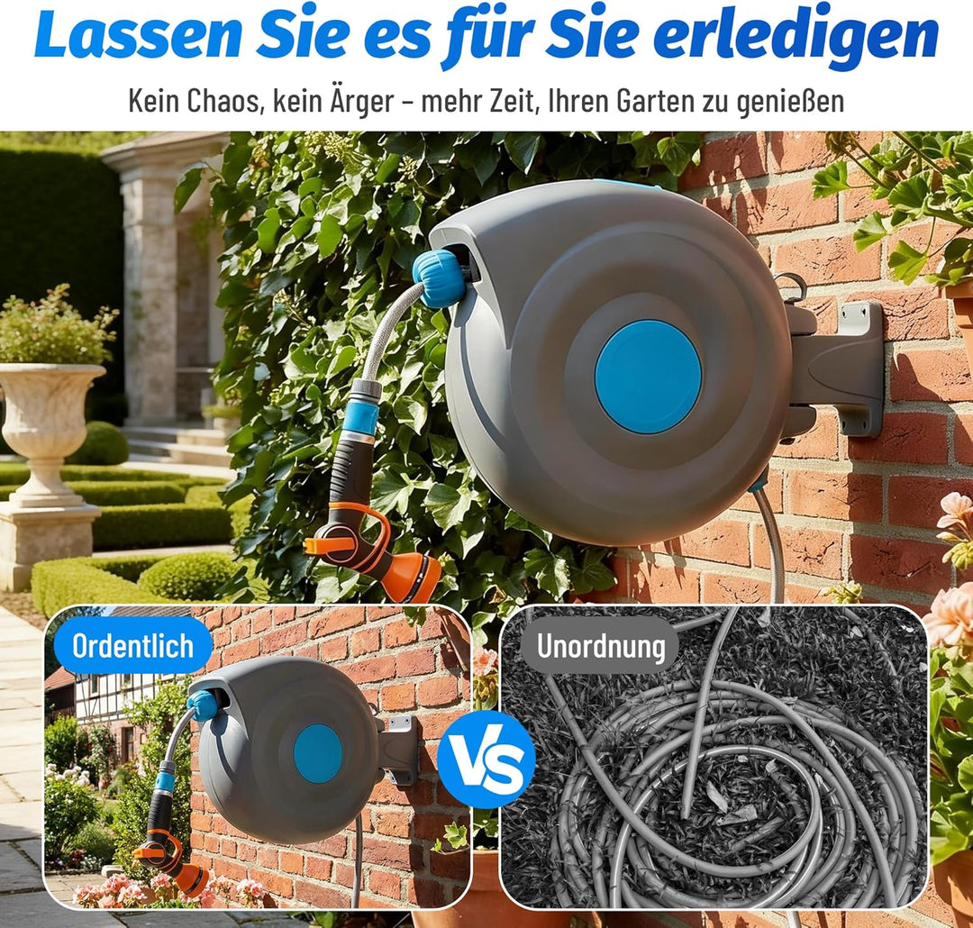 Wand Schlauchtrommel Wand-Schlauchbox 20 Meter, 180° Schwenkbar flexible Bewässerung für grosse Gart