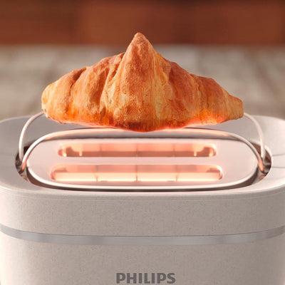 Philips Toaster Eco Conscious Edition - 2 Toastschlitze, 8 Stufen, Brötchenaufsatz, seidenweiss-matt