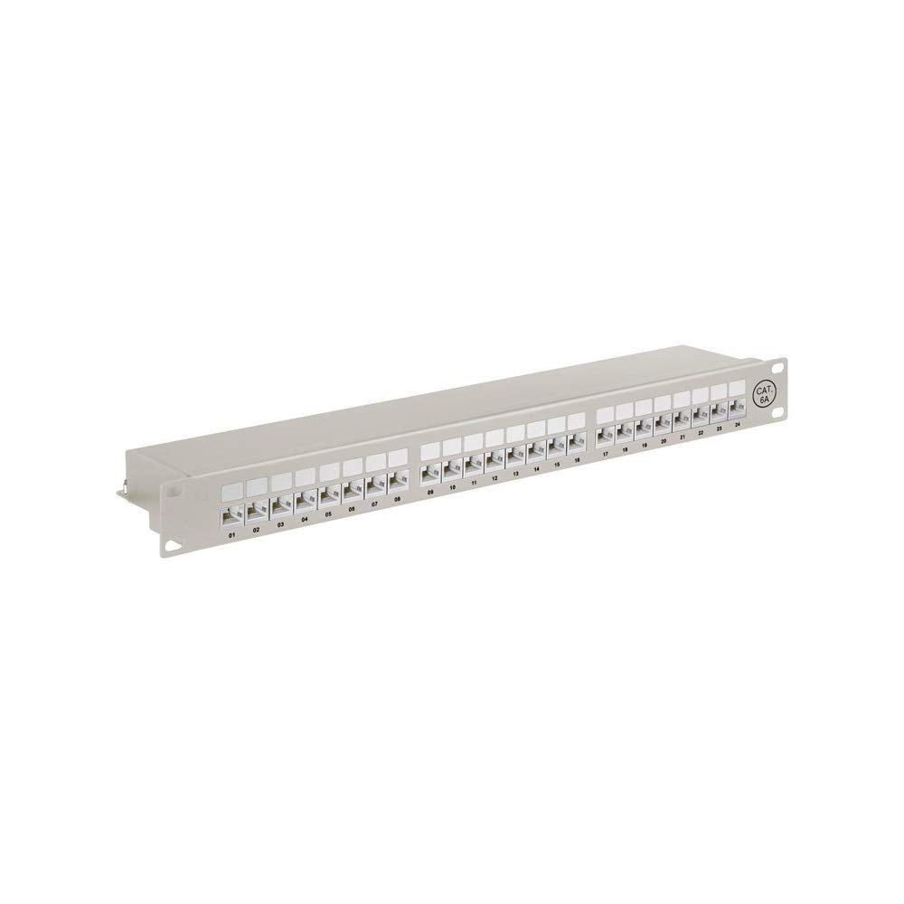 Goobay 90855 CAT 6A Patch Panel 19 Zoll / 24 Port RJ45 Buchsen Netzwerkstecker / 500 MHz LAN Patchfe