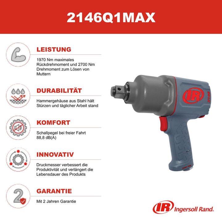 Ingersoll-Rand 2146Q1MAX Druckluft-Schlagschrauber 3/4 Zoll - 2.700 Nm maximales Drehmoment - Geräus