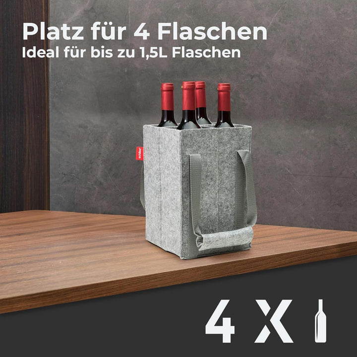 achilles Flaschentasche 4 Fächer je 1,5 Liter – 100% recycelter Filz – Reissfester Flaschenkorb – Fa