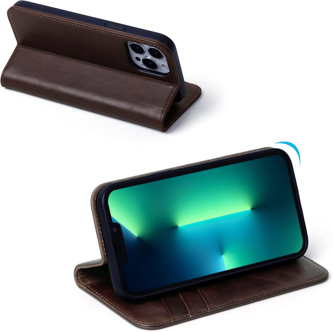 VISOUL Hülle für iPhone 13 Handyhülle Schutzhülle TPU [Erstklassiges Echtleder] [Kartenfach] [Magnet