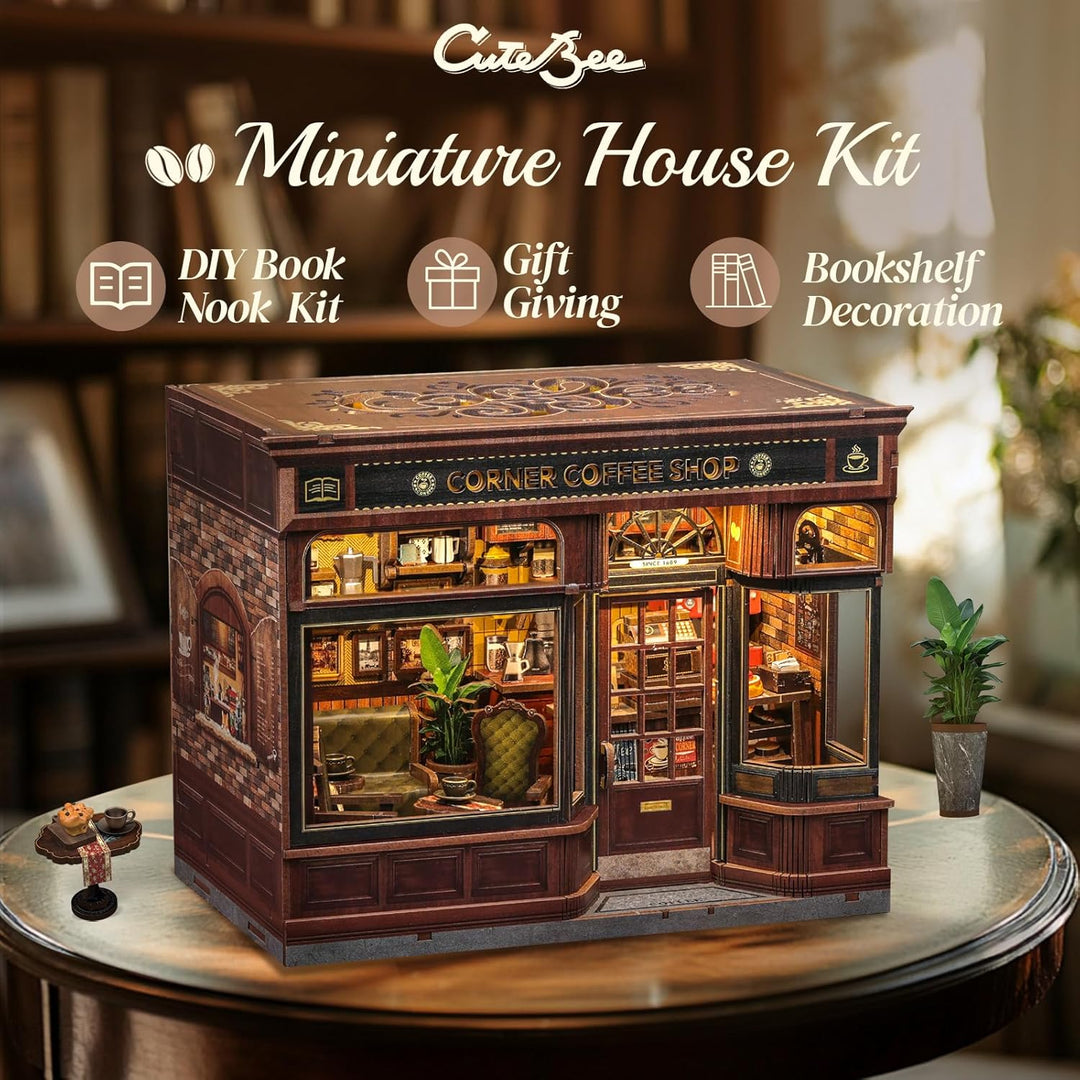 CUTEBEE Book Nook Kit – DIY Miniatur Haus Puppenhaus Modellbau Kit für Erwachsene mit LED-Licht, 3D