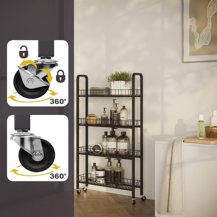 Vicco Rollregal Rolivo, Schwarz, 58 x 15 cm mit 4 Fächern, auf Rollen flexibel positionierbar für sc